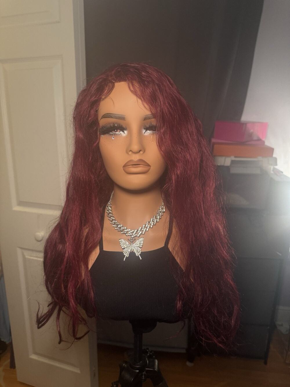 26” 100% human hair lace front wig with auburn ginger highlights